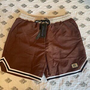 ROMWE Prep Men Letter Striped Trim Drawstring Waist Shorts-Size L